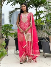 Classical Look Chinnon Silk Pink Top Dhoti With Dupatta For Wedding Function