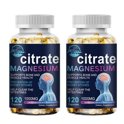 2 Bottles Magnesium Citrate 1000mg Capsules Super Strong Effective Vegan Capsule