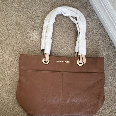 Michael Kors Brown Pebbled Tote Bag Double Handles Gold Hardware Logo
