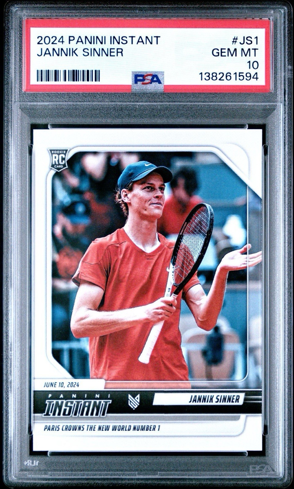 Graded 2024 Panini Instant Jannik Sinner #JS1 New World #1 RC Tennis Card PSA 10 view 2