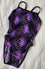 Speedo Abstract Vapor Lightning-1-Pc Athletic Swimsuit. Black Purple. 36/12