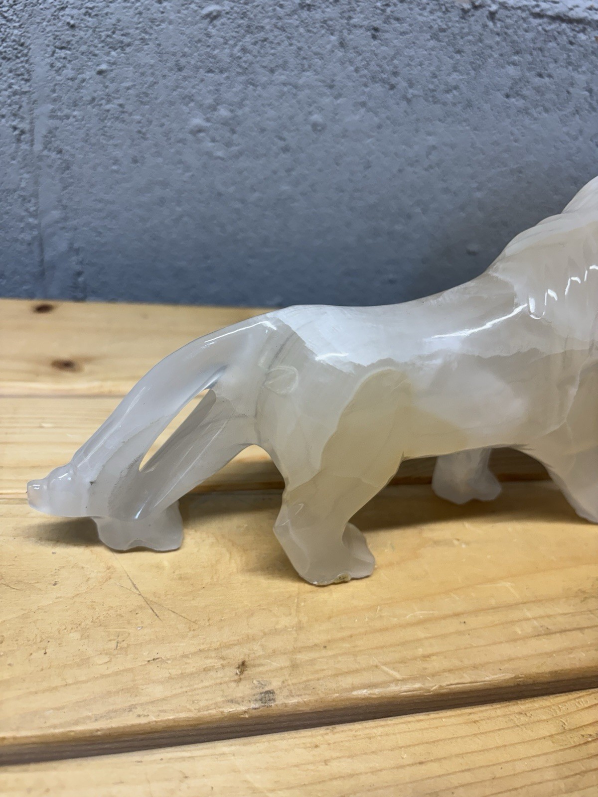 Rare Vintage Cream Alabaster carved onyx marble Lion decorative statue