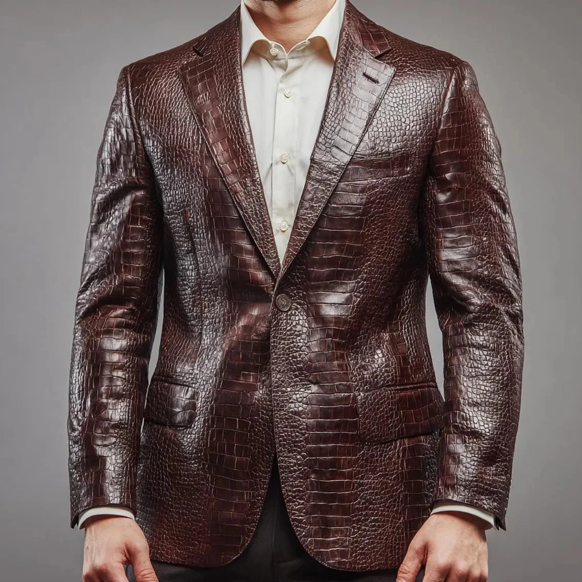 Handmade Crocodile Pattern Leather Blazer, Designer Formal Coat