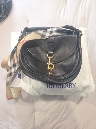Burberry Small B Clip Messenger Bag Leather Women's Black