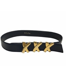 Vtg Paloma Picasso Gold Triple X Kiss Buckle Dark Blue Leather Belt Size Medium