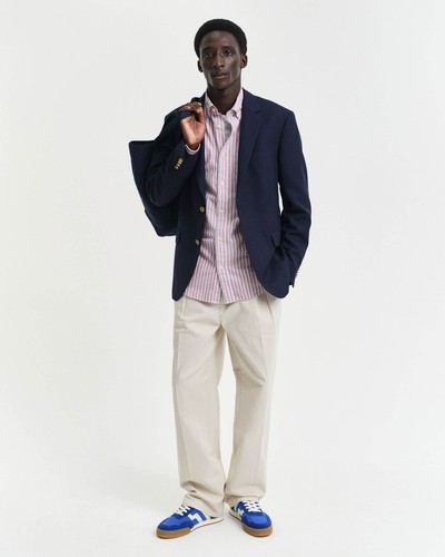 GANT Mens Regular Oxford Stripe Shirt Ruby Red - Picture 7 of 9