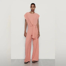 ZARA  FLOWY KNOTTED JUMPSUIT PINK SIZE SMALL