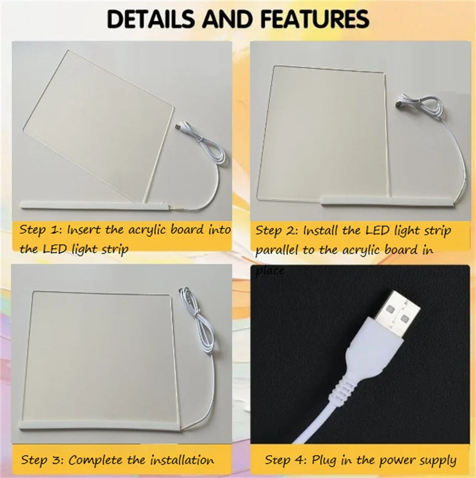 LED Notiztafe Leuchtendes Zeichenbrett DIY Notiztafel Abwischbar light (4 Size) - Bild 3 von 4