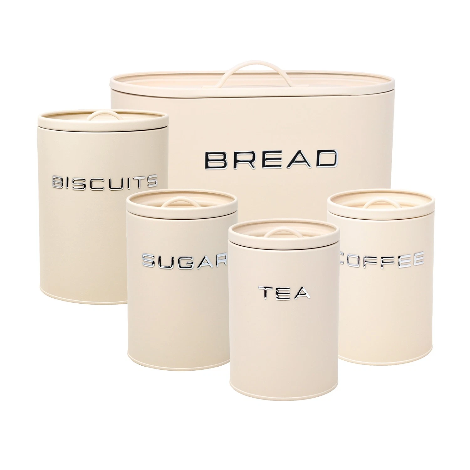 Bread Bin Biscuit Tea Coffee Sugar Canister Set Airtight Storage Tin Cream 5Pcs
Opens in a new windo