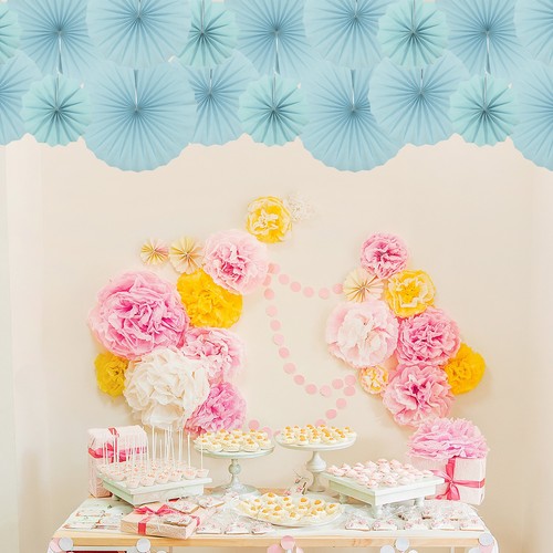 Ventagli di Carta da Appendere Set Festa 6pz Decorazione per Casa Compleanno Matrimonio (Blu) - Foto 7 di 7
