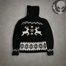 Polo Ralph Lauren Kids Unisex Small Reindeer Fair Isle Knit Sweater Black 90s