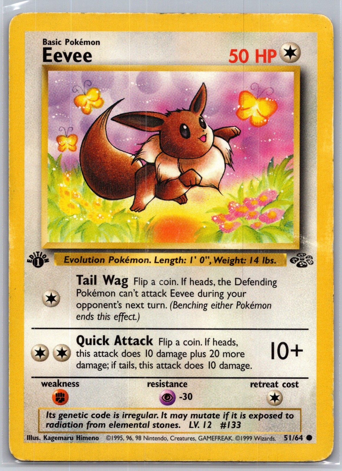 Eevee 51/64 Common Jungle Pokemon 1st Edition Heavily Played