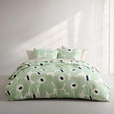 Marimekko King Duvet Cover Set - Soft Organic Floral Bedding, Unikko Green