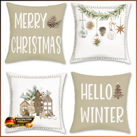 Kissenbezug 45X45Cm Weihnachten WeihnachtsbäUme WeihnachtsbäLle Dekoration 4Er