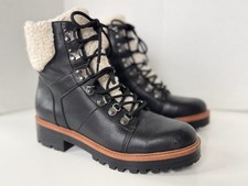 Marc Fisher Izzie Black Leather Lined Lace Up Combat Moto Style Chunky Boots 9.5
