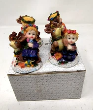 Christmas Tiny Treasures, Girl with Deer 4 Pack Beauty Village Figurines Resin 