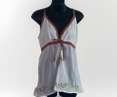 Embroidered Babydoll Medium Cami Tank Top Small Ruffled Tiered Boho Fairy Y2K