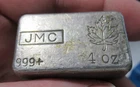 4 oz JMC Maple Leaf Johnson Matthey Canada Poured Vintage Silver Bar