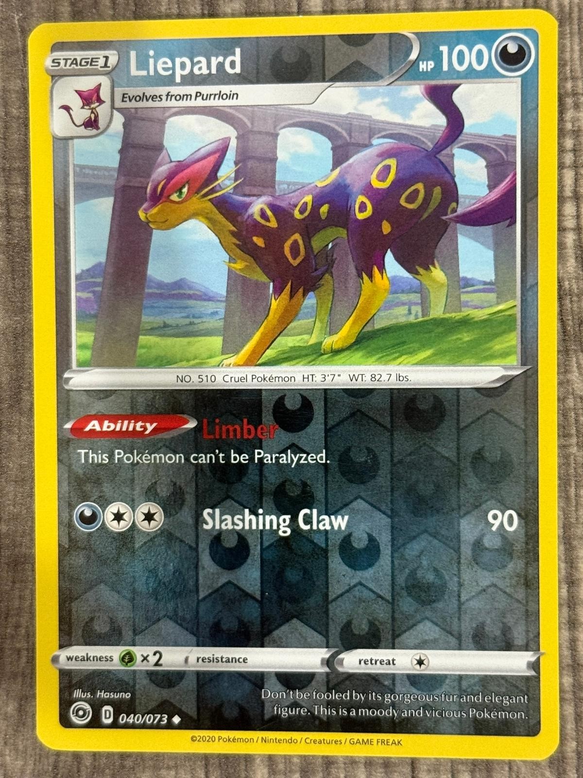 Liepard 040/073 Uncommon Champion's Path Pokemon Reverse Holo NM