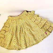Oilily Girls Skirt Sz 140 Yellow Floral Geometric, Red Gingham Trim, Cottagecore