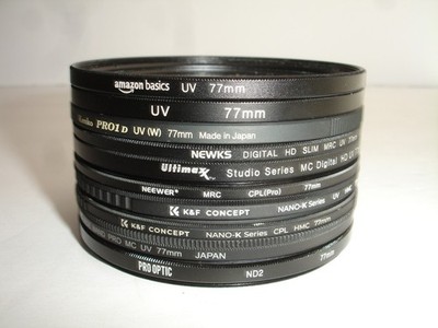 Lot of 10 77mm lens filter UV, ND2, CPL - AS IS filters