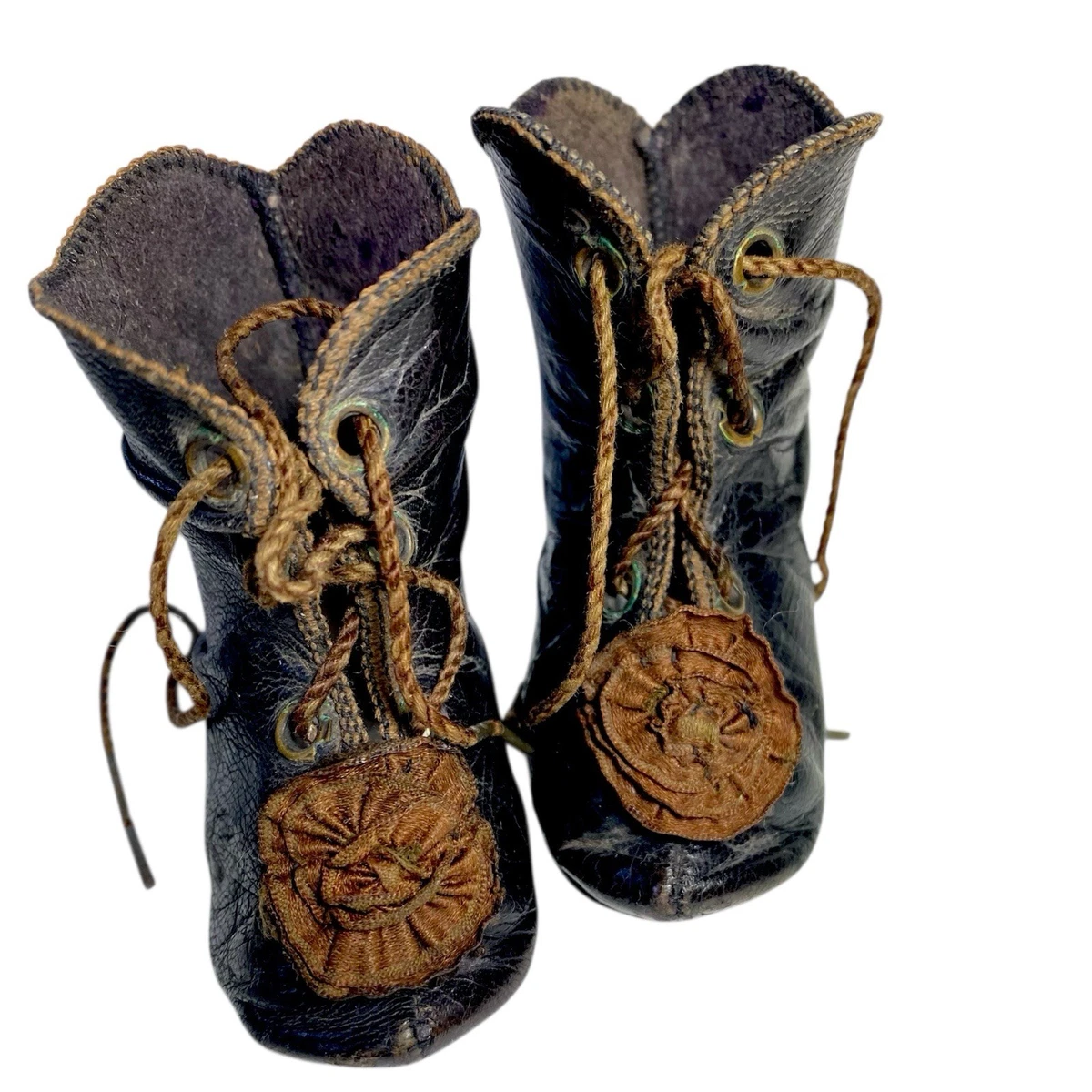 Chaussures anciennes cuir 1950 enfants poupée neuve ZIP taille 22