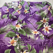 VTG Pacific Legend Hawaiian Camp Shirt Bright Purple Botanical Adaptive Sz 2XL