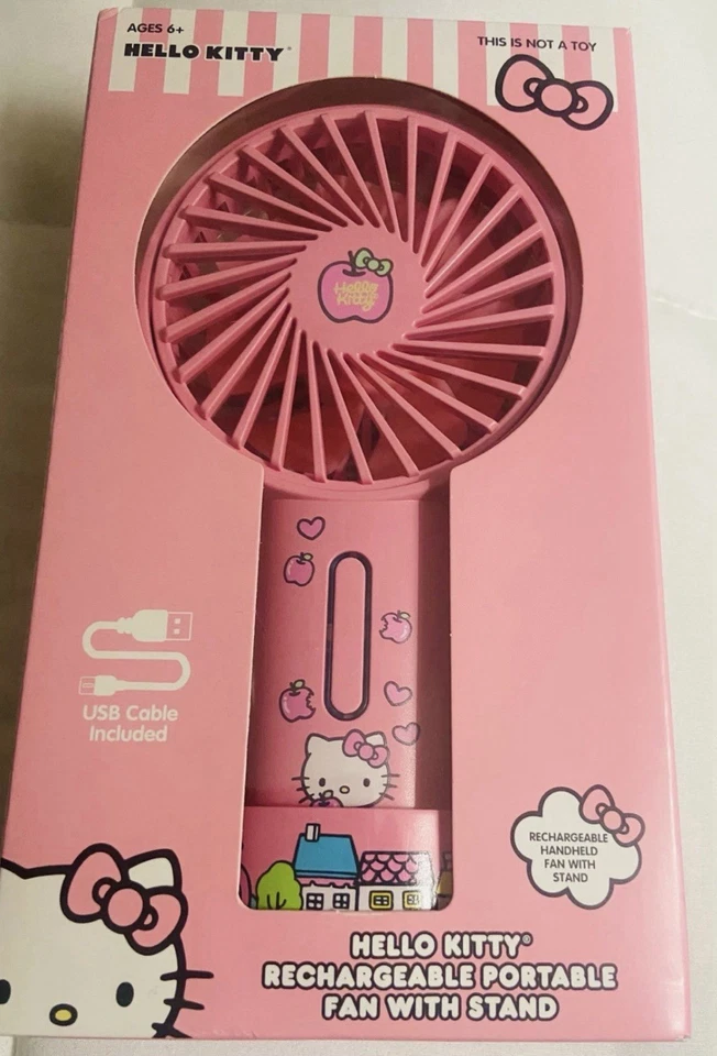 Ventilador portátil de mano recargable USB Hello Kitty con soporte rosa Sanrio nuevo Foto 2 de 3