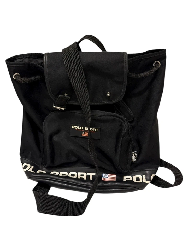 Mochila deportiva negra Ralph Lauren Polo vintage - rara de colección - doble correa Foto 4 de 4
