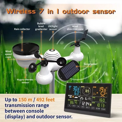 FURNITURE-ONLINE-OFFER Weather Station 7.5" Console 7-in-1 Wireless Sensor Professional WIFI Internet