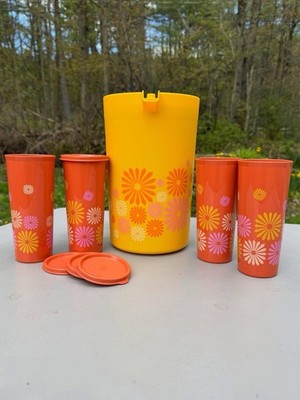 NEW Tupperware 80th Anniversary Classic Sheer Pitcher & Tumbler Set Yellow Orang