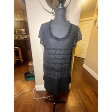 Anthropology Meadow Rue Black Lace Dress Flapper Style Layered Lined Women's  L