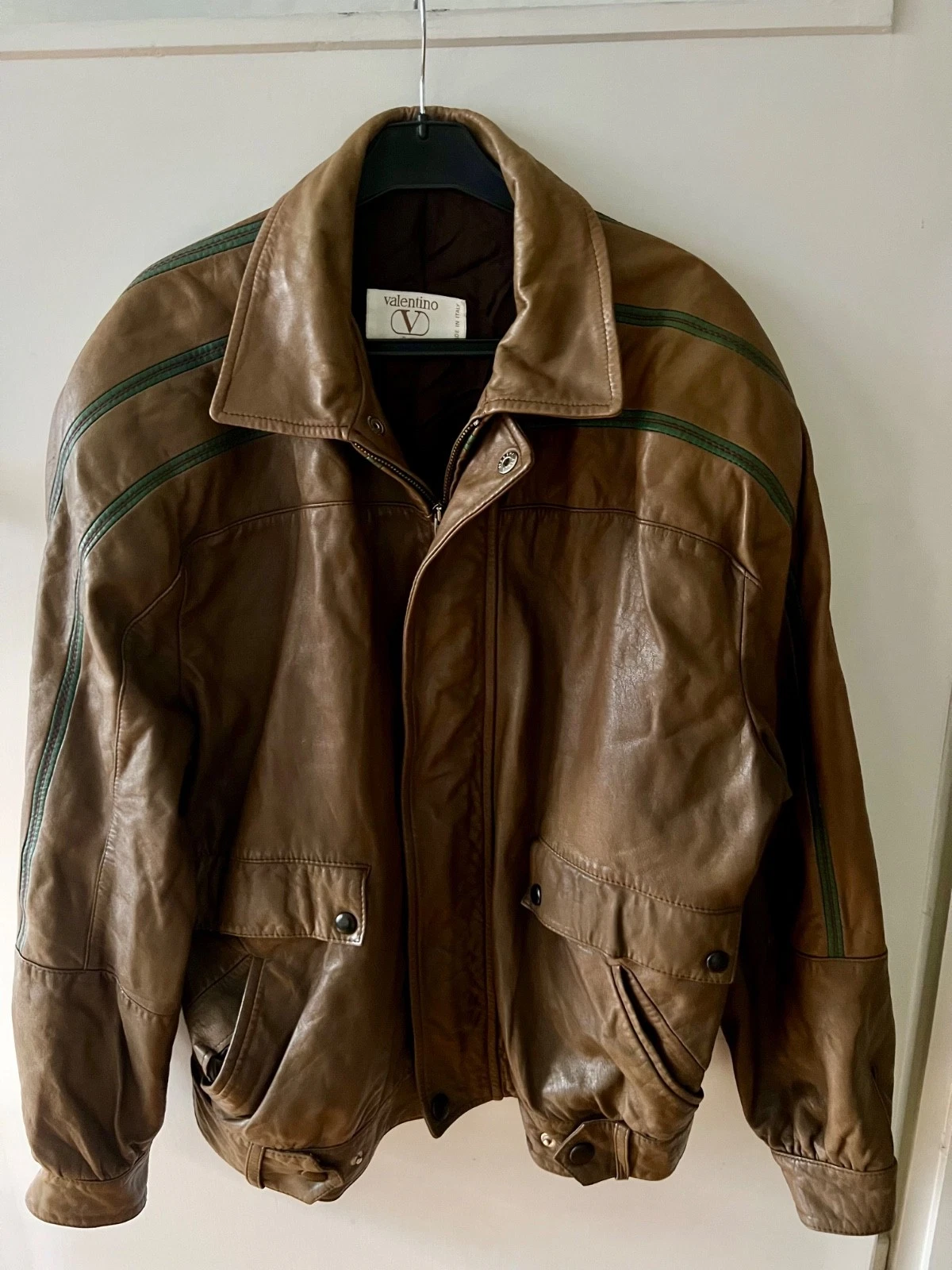 Valentino — Vintage 90s Valentino Garavani Leather Jacket Olive Green Sz- IT52 US40/42