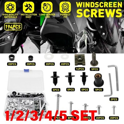 Silver Motorcycle Fairing Bolt Fastener Clip Windscreen Screw Universal 1-5SET
