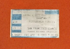 April 9, 1993 Barry Bonds 1st Game Giants Vs Pirates Ticket Stub *CgC605*