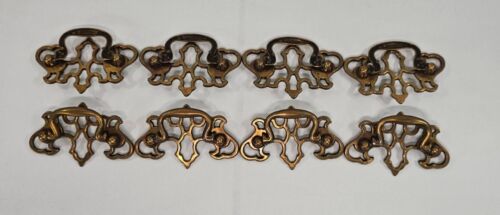 8 Brass Dresser Drawer Pulls handle Vintage Ornate Victorian-style Antique pull - Picture 13 of 16