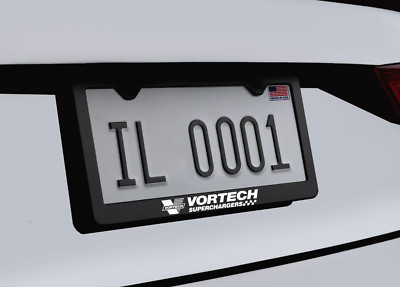 Vortech Supercharger License Plate Frame Premium Black Metal W/ Screws and Cap