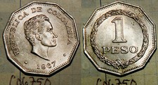 1967 Colombia Peso Choice Brilliant UnCirculated BU Nice Coin with Bolivar