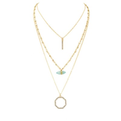 TRENDING FASHION Aqua Quartz Stone Layered Style Goldtone Necklace 15 3/4'' NWT