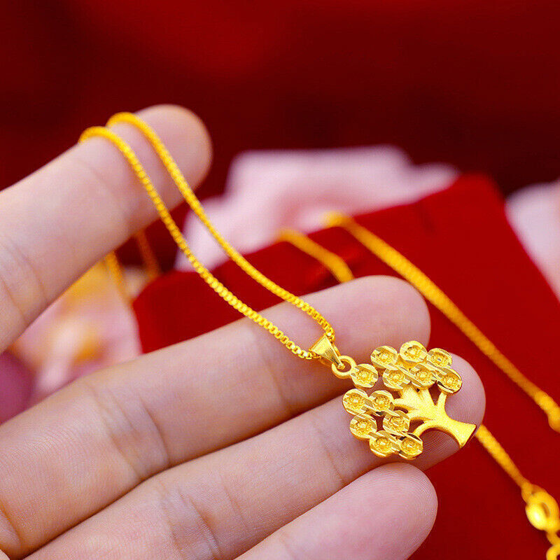 24K Yellow Gold Plated Fancy Money Tree Pendant Women's Chains