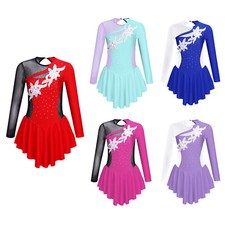UK Big Girl's Ballet Dance Dress Roller Skating Dress Ice Figure Skating Skirted