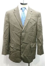 Stafford Performance Mens Pinstripe Notch 3 Button Flap Pocket Wool Blazer 44 R