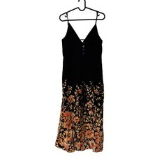 Urban Outfitters Black Velvet Floral Skirt Slit Midi Dress Womens Sz Medium NEW