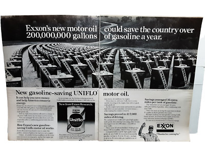 Vintage 1977 Print Ad Exxon Uniflo Motor Oil Gas Cans Original 1970s
