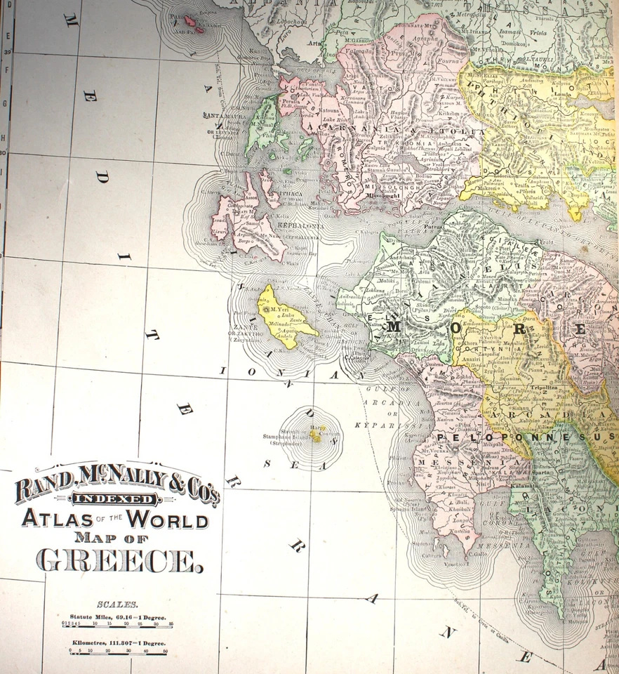 RAND MCNALLY ATLAS MAP PAGE OF GREECE 1895 VINTAGE - Image 3 of 3