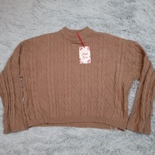 Pink Rose Sweater Womens S Brown Soft Comfort Preppy Detailed New