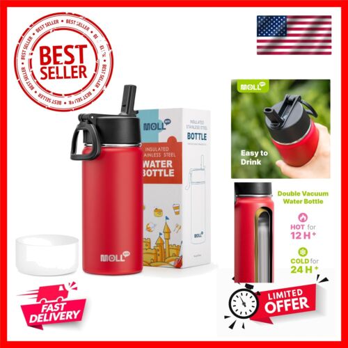 16 oz Water Bottle for Kids-Stainless Steel Double Wall Vacuum Insulated Spor...