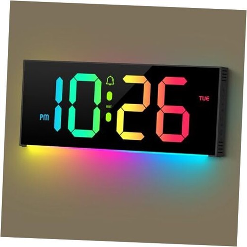 13" Alarm Clock with 12 RGB Colors Changing Remote Black-adapter Include