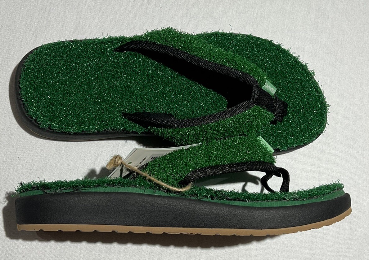 Sanuk Grassy Sandals U Furreal St Flip Flops Green Turf Unisex