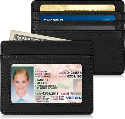 Flat Wallet Card Holder ID Case Premium Faux Leather RFID Protection Slim